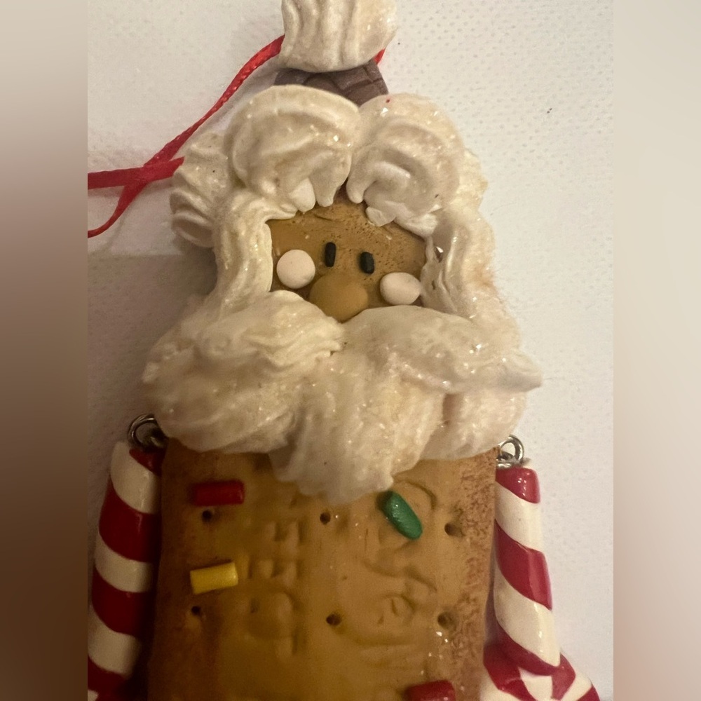 Set of 2 Santa gingerbread ornaments icing gumdrop crate & barrel peppermint - Picture 7 of 8